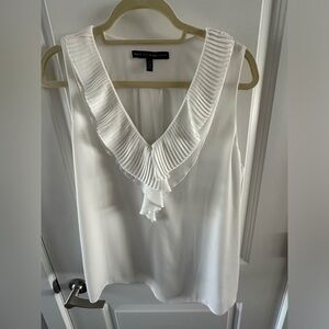 White House black market white V-neck shell with ruffled neckline. Size 14.